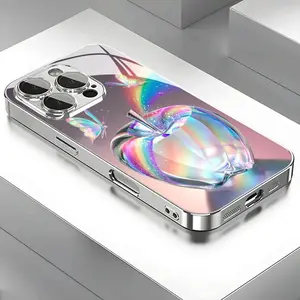 Northern Lights Colorful Butterfly Apple Beautiful and Ornate Pattern Electroplated Glass Mobile Phone Case Suitable for iPhone 16ProMax/15Pro/14Plus/13/12/11/X/XR/XsMax, with Lens Protection, Fashionable Design, Protective Cover Advanced