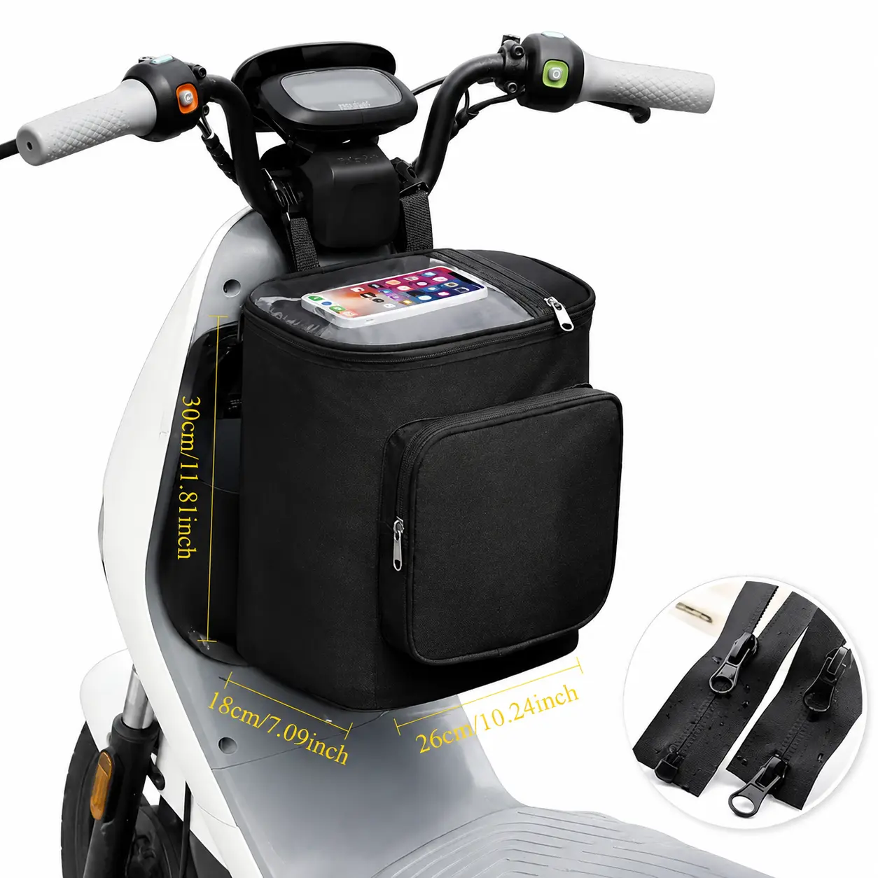 E-Bike Front Bag with Phone Holder, Waterproof Scooter Storage Bag, Large Capacity Handlebar Basket Bag, Electric Bike Accessories for Men & Women, Cycling Travel Gear