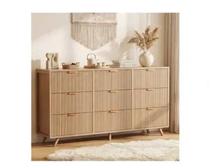9 Drawer Dresser for Bedroom, Fluted Wide Dresser for Closet, Living Room, Natural