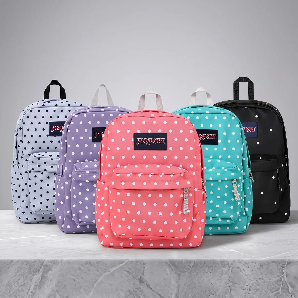 JanSport SuperBreak Polka Dot Backpack, Lightweight Large‑Capacity School Daypack for Teen Girls Boys, Casual Rucksack for College Travel, Multiple Polka‑Dot Color Options