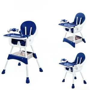 3-in-1 Baby High Chair for 6+ Months Adjustable Feeding Play & Toddler Chair Lockable Wheels Double Tray Easy to Clean Safe Design Detachable PU Cushion double removable tray