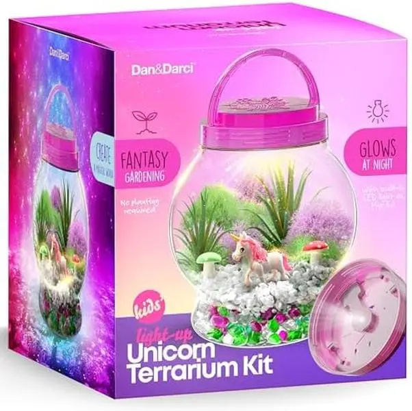 Dan&Darci Light-Up Unicorn Terrarium Kit for Kids - Kid Christmas Birthday Gifts - Best Unicorn Toys & Activities Kits Presents
