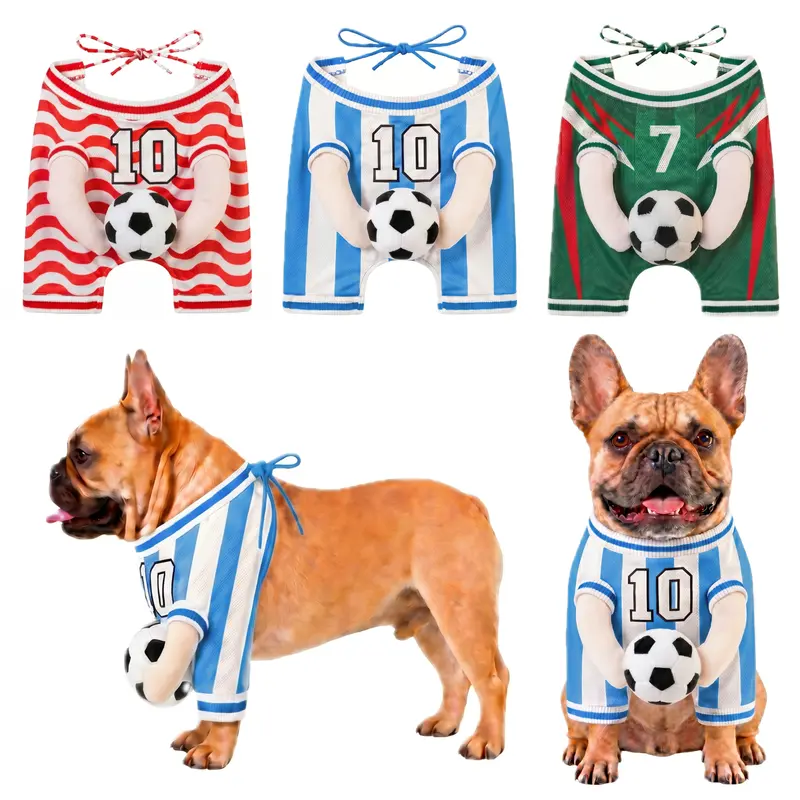 RENZEC Puppy Costume Shirts - Breathable Polyester Fabric Summer Sports Outerwear for S(7-20lb) Small Dogs, Cute Photo-Ready Outfit with Ball-Hold Fun, Interactive Design for Casual Walks & Birthday Parties
