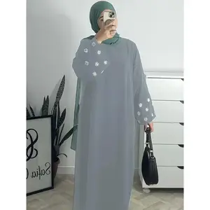 Elegant Muslim Women Dress, Embroidered Daffodil Design, Saudi Arabia Dubai Ramadan Gown, Luxury Turkish Festival Party Robe, Classy Modest Dresses