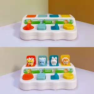 Baby Pop-Up Animal Toy with Buttons, Cause and Effect Toy for Logic and Memory Training, Interactive Montessori Toy for Kids