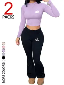 2 Piece Women's Casual Set, Relaxed Fit Long Sleeve Top + Slim Flare Pants, Soft Comfortable Fabric, Perfect for Outdoor and Travel