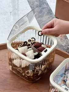 1PC Flip-Top Large Capacity Hair Accessory Storage Box, Dust-Proof Desktop Organizer For Hair Clips, Hair Ties, Makeup Tools & Cosmetics, Versatile For Kids & Adults, Ideal For Room Decor & Gifting