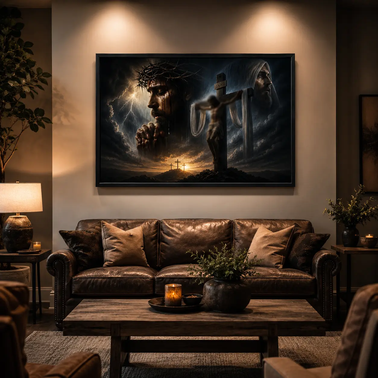 Jesus Cross Pattern Canvas Painting with Frame, Modern Art Religious Art Poster, Christ Cross Print, Wooden Wall Art Decor for Home Living Room Bedroom Office, Stylish Religious Decor, Cross Design, Ornaments, Religious Decoration