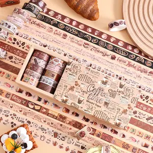 Vintage Washi Tape Set - 20 Rolls of Bakery & Coffee Themed Sticker Tape 1.5 cm Width 2 Meters Length Perfect for Scrapbooking Gift Wrapping