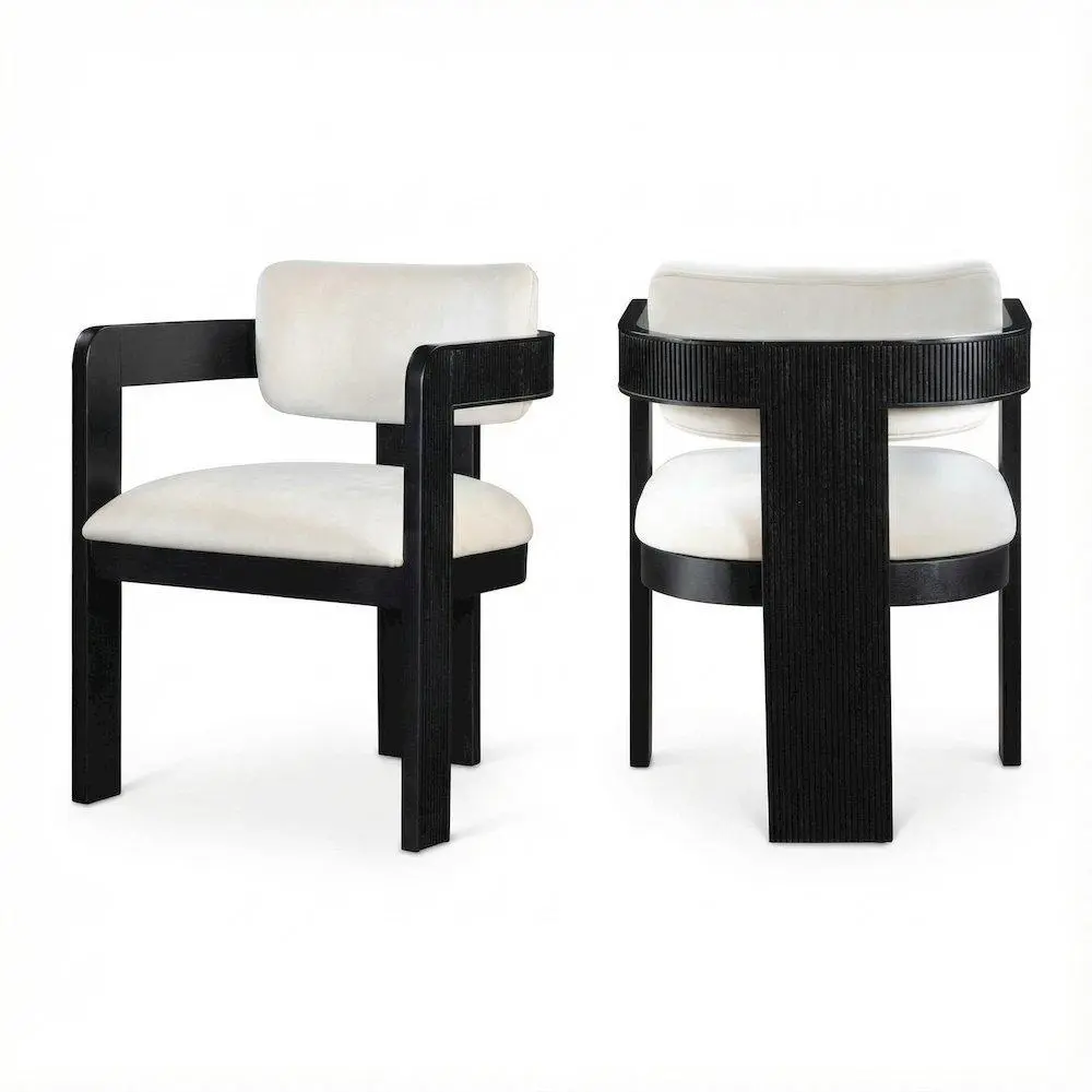 Art Deco Black Velvet Indoor Dining Chairs with Armrests & Plush Seat, Set of 2