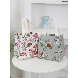 Vintage Floral Tote Bag for Women, Large Capacity Fabric Handbag with Front Zipper Pocket, Lightweight Stylish Shopping Bag for Daily Use, Travel, Work & Casual Outfits