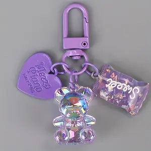 1/5Pcs acrylic bear and heart keychain, resin buckle, Valentine's Day decorative keychain, suitable for women, student backpack accessories, Keychain Bag Pendant, fashion jewelry, women's keychain, Keychain For Bags, Cute Charms Keychain