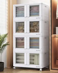 Broview V10 100Gal Storage Bins with Lids,Plastic Stackable Collapsible Storage Bins with Doors Wheels, Closet Organizers and Storages, Foldable Box Cabinet for Home Office Garage