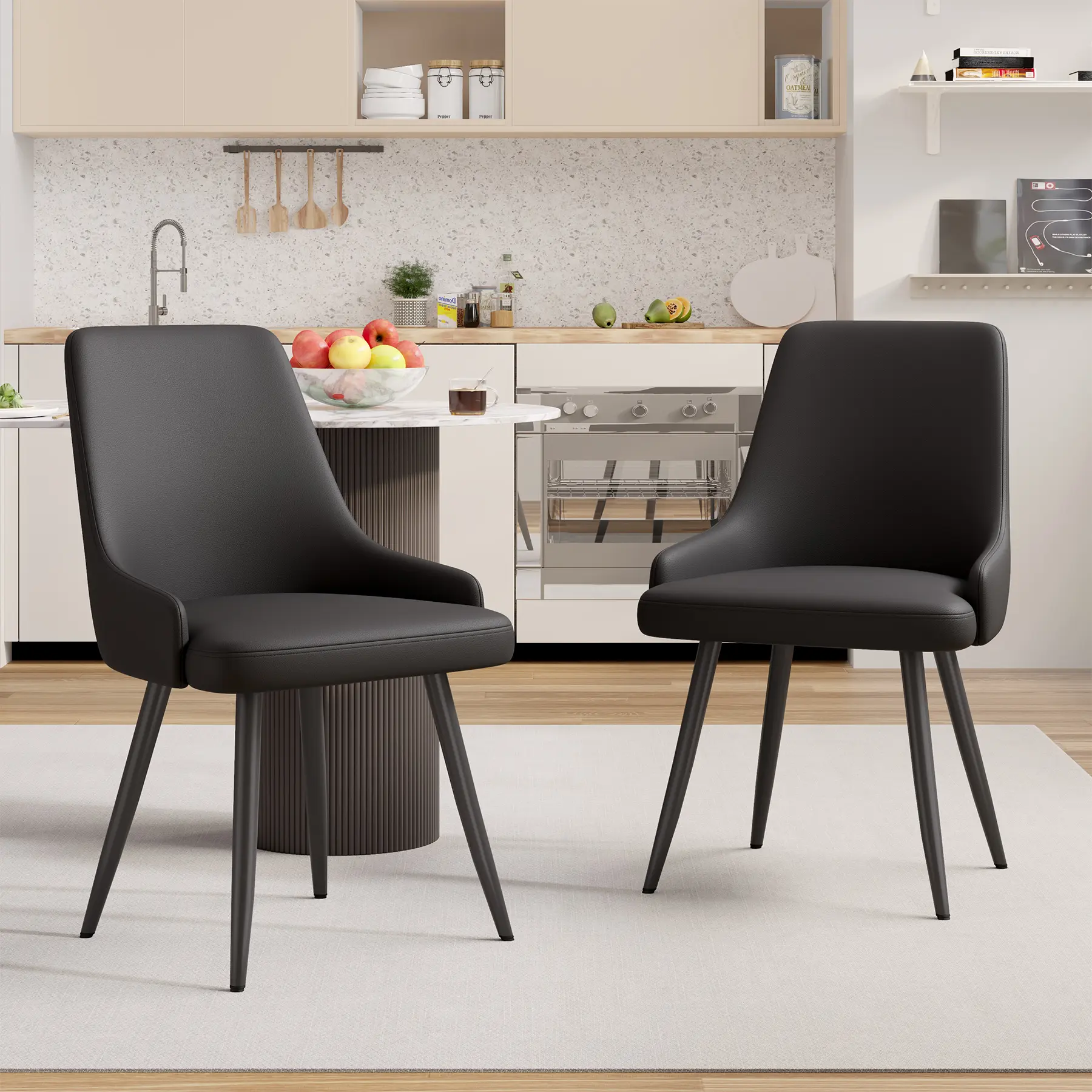 Modern PU Leather Upholstered Chair Sets, High-Density Foam Cushioned Indoor Furniture Chairs for Dining Room, Kitchen