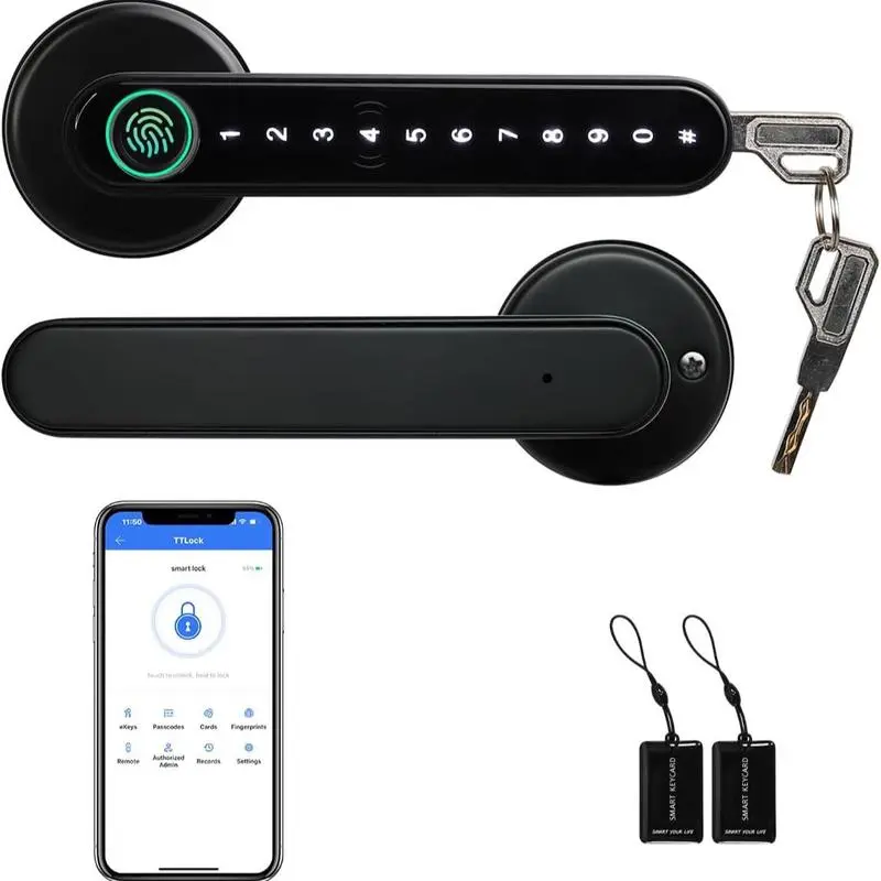 [Deals for You Days ]EUERTE Smart Fingerprint Door Lock, 1 Count Keyless Entry Lock with Keyboard Handle, Digital Electric Biometric Smart Door Lock for Bedroom Use FathersDayGift