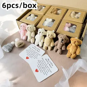 6 pcs/box, My Little Bear Worries Series, 6-Color Party Gift Set, Extra Soft Fluffy, including greeting card, hat, Little Bear Worries plush doll, emotional support gift set, suitable for wedding parties, holid, Stuffed Animal Gifts, Teddy Bear Set