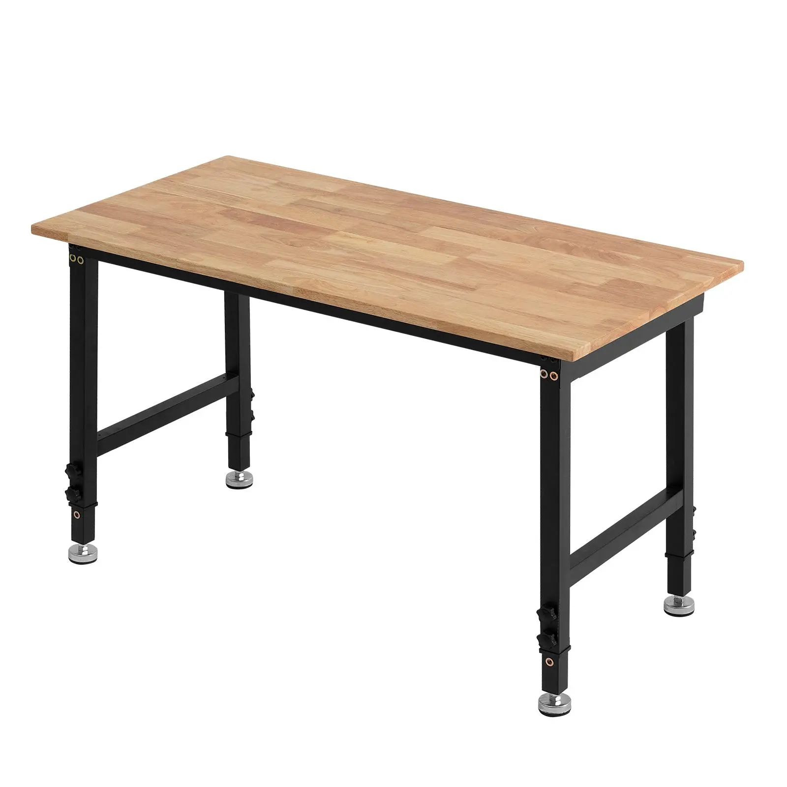 VEVOR Industrial Sturdy Metal Workbench - Adjustable Workbench, 1500lb Capacity, 48x24in Solid Wood Top, Stable Steel Frame, 26.3-40.2in Height Adjustment, Grip Rubber Base, Working Storage Table for Garage, Heavy Duty Worktables