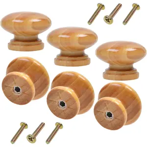 6 count Round Mushroom Shape Wooden Cabinet Knobs Drawer Pulls