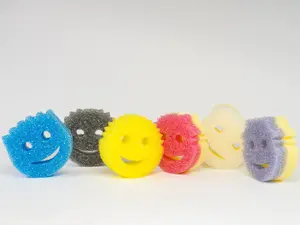 Scrub Daddy Scrub Family Cleaning Sponges - Gray Grandpa, Original Daddy, Blue Son, White Grandma, Pink Mommy, and Purple Daughter