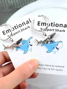 1pc Cartoon Shark Key Chains, Cute Keychain, Ocean Party Gift DIY Craft Kit, With Motivational Card, Antique Silver Shark Pendant, Metal Animal Accessories, Ideal Gift For Shark Lovers