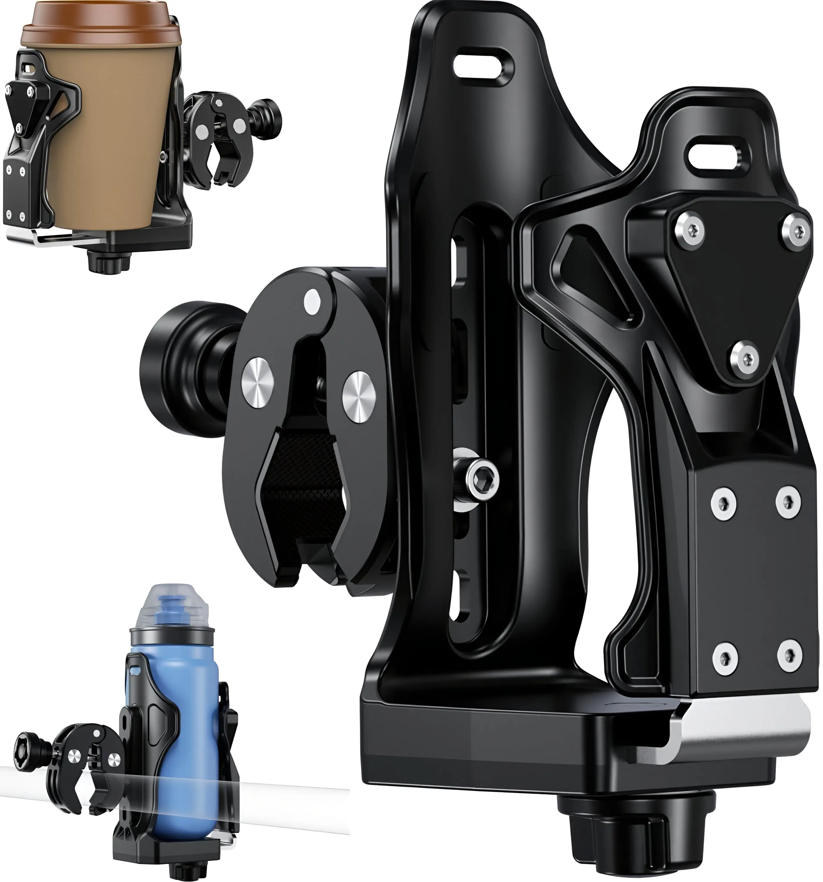Motorcycle Anti-Theft Cup Holder, Extra Large Adjustable Size, 1.95-3.6in Diameter Fit, Secure Metal Clamp, Universal for Bikes, Scooters, Wheelchairs, Motorbike, Motorcycle Accessories