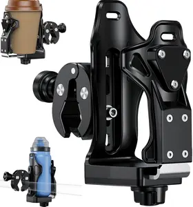Enhanced Edition Anti-Theft Motorcycle Cup Holder Extra Large Adjustable Size Bike Water Bottle Holder for 1.95 – 3.6" Diameter Bottles Universal Fit Metal Clamp Secure Attachment for Scooters Boats Strollers Wheelchairs