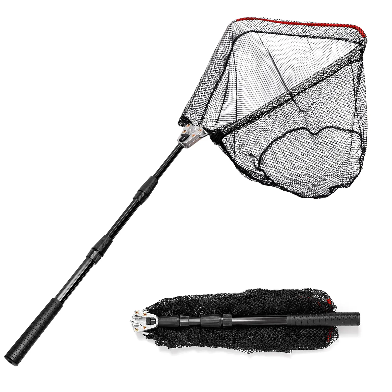 Fishing Landing Net, Fishing Equipment, Fishing Net for Freshwater Saltwater with Long Telescoping Pole Handle Foldable Collapsible Small Fish Net for Kids Men Women Easy Catch Release Fishing Gear