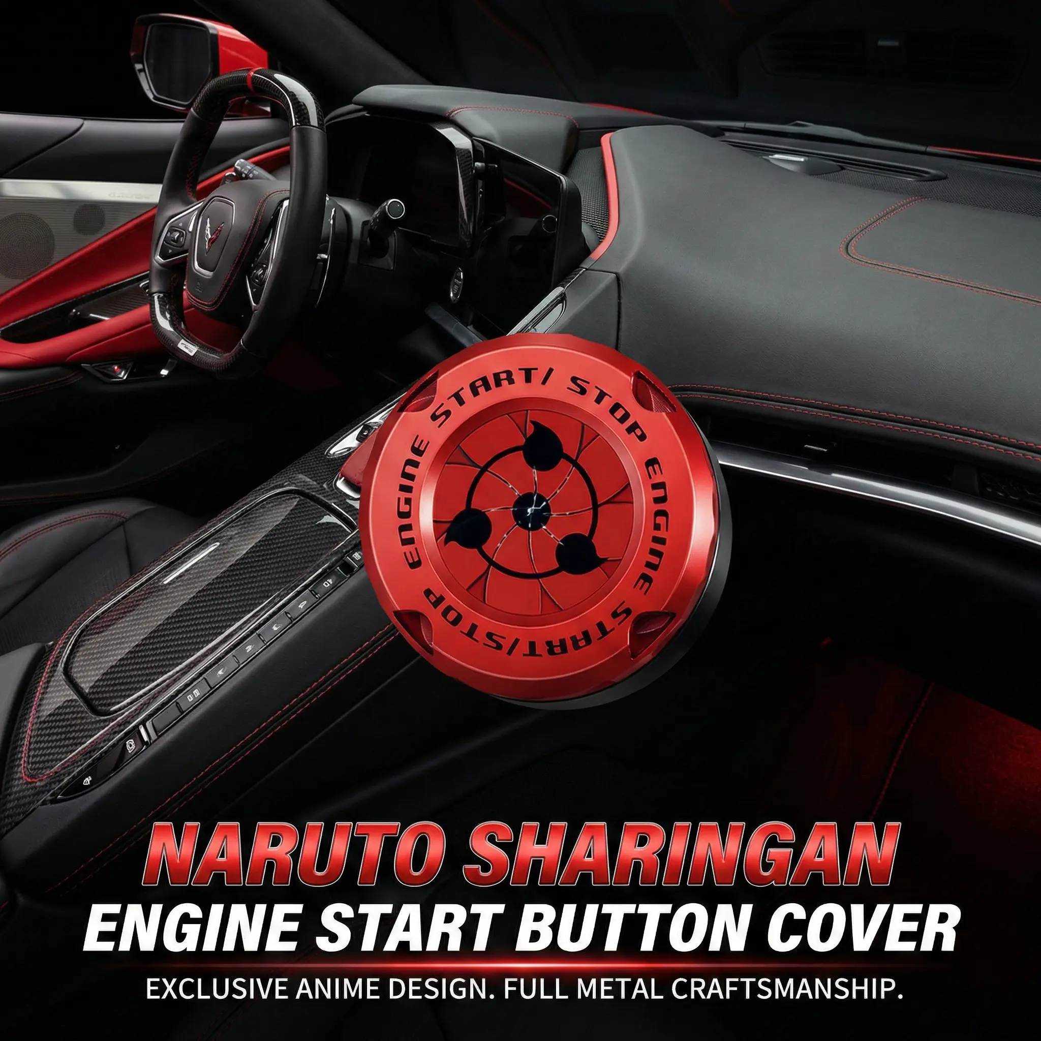Anime Naruto Theme Alloy Metal Flip-Cover - Car Engine Start Button Protective Guard, Motorcycle Key Case, Car Accessories Interior, Accidental Press Guard, Decorative Novelty Gift