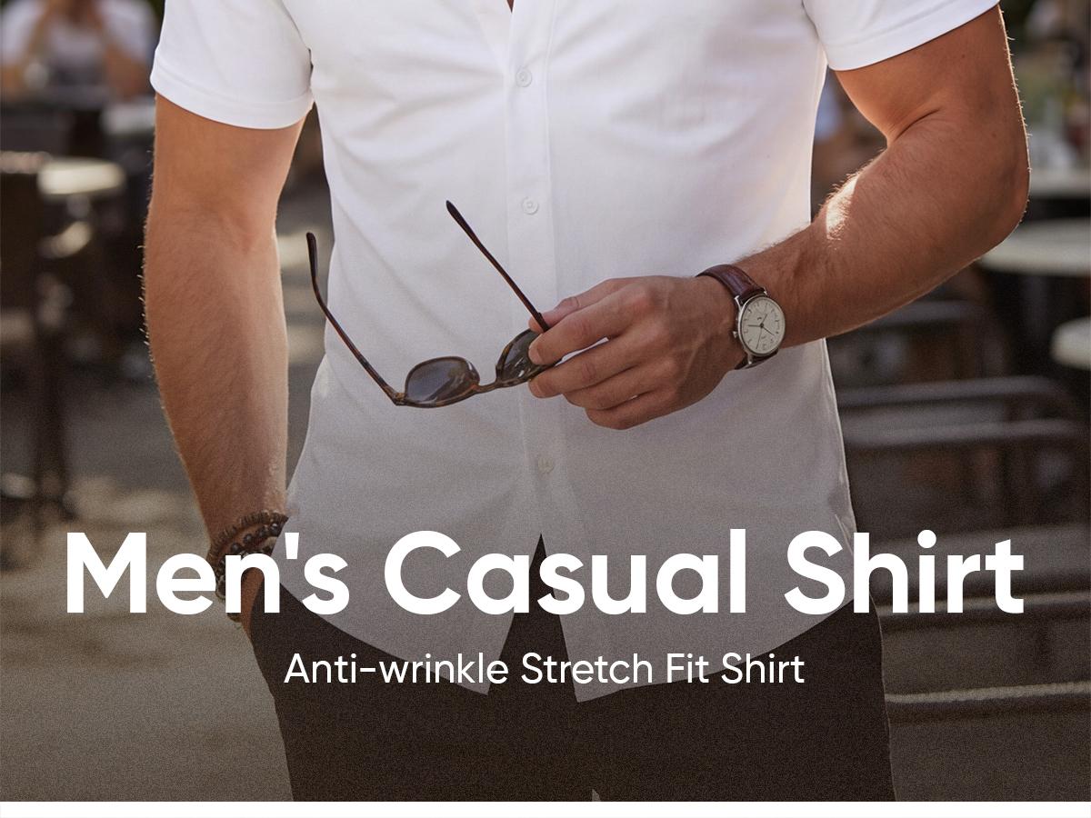 JMIERR Mens Muscle Fit Dress Shirts Casual Button Down Shirt Short Sleeve Wrinkle-Free Shirts