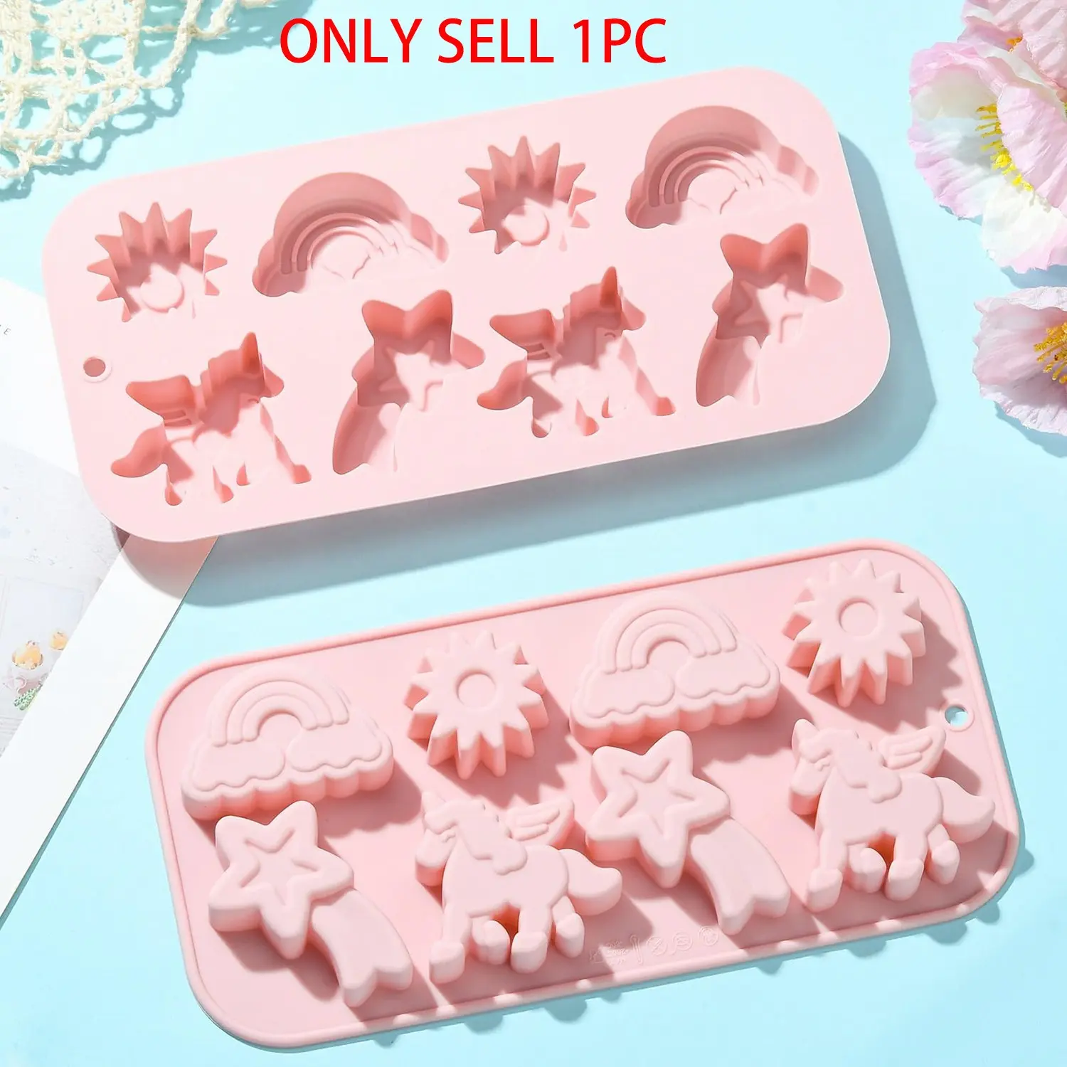 1pc 8-Hole Rainbow Silicone Resin Molds for Plaster, Concrete, Resin Crafts, Handmade Crafts, Handicraft - DIY Unicorn, Star Decorations, Pastel Color Palette, Tabletop Displays and Atmospheric Decor, Crafting Essentials | Durable Silicone Mold