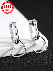 Elegant S925 Silver Heart Shape Earrings, Geometric Design, Cold Metal Style, Perfect Birthday Gift for Women, Fashion Jewelry Accessories