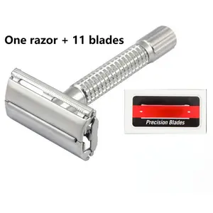 T-shaped manual razor and 11 stainless steel blades for the ultimate shaving experience