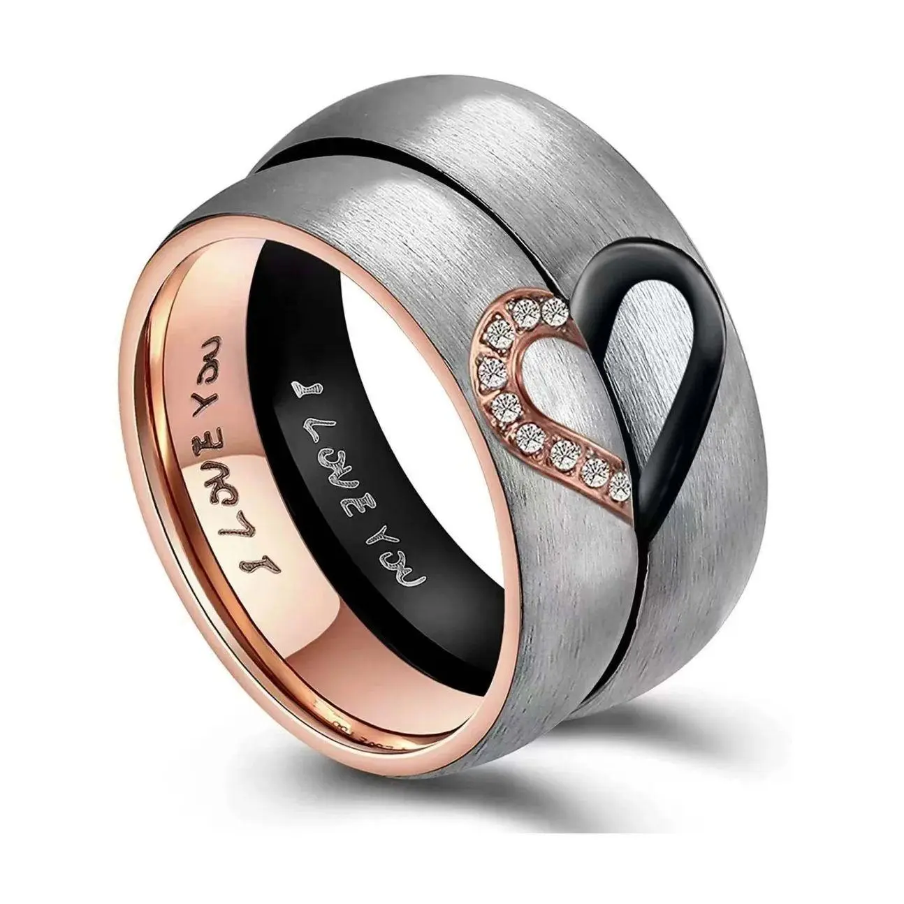 Stainless Steel New Half Peach Heart Couple Rings For Women Men With Letters I LOVE YOU Jewelry Gifts Size 6-13