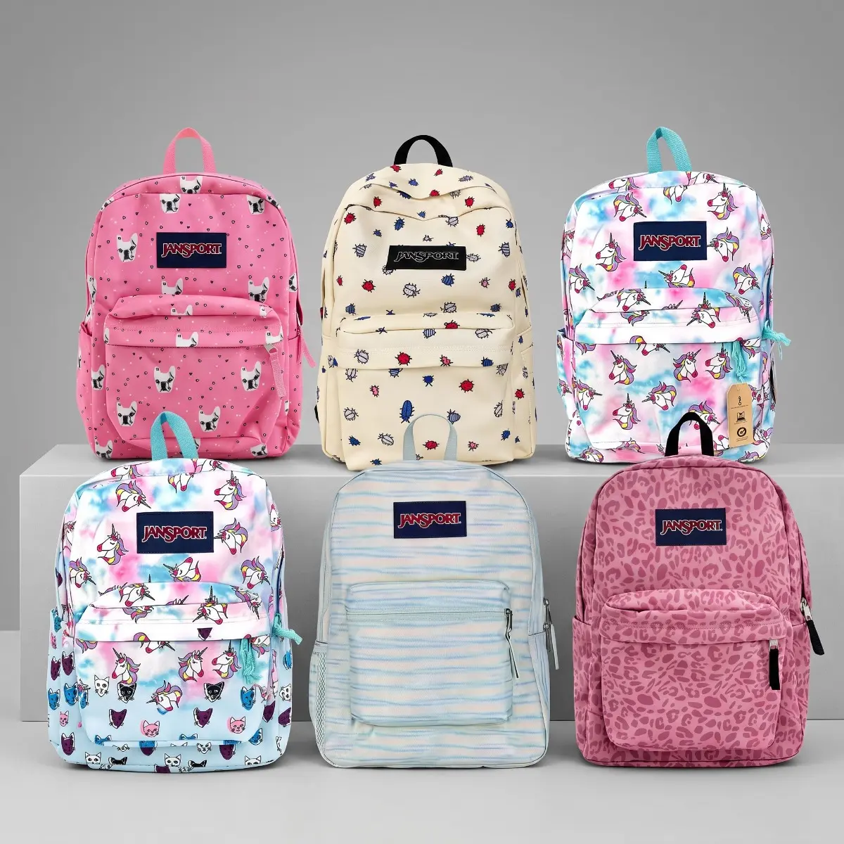 JanSport SuperBreak Cute Print Backpack, Large‑Capacity Multi‑Pocket School Daypack for Teen Girls, Casual Rucksack for College & Travel, Assorted Cartoon & Animal Patterns