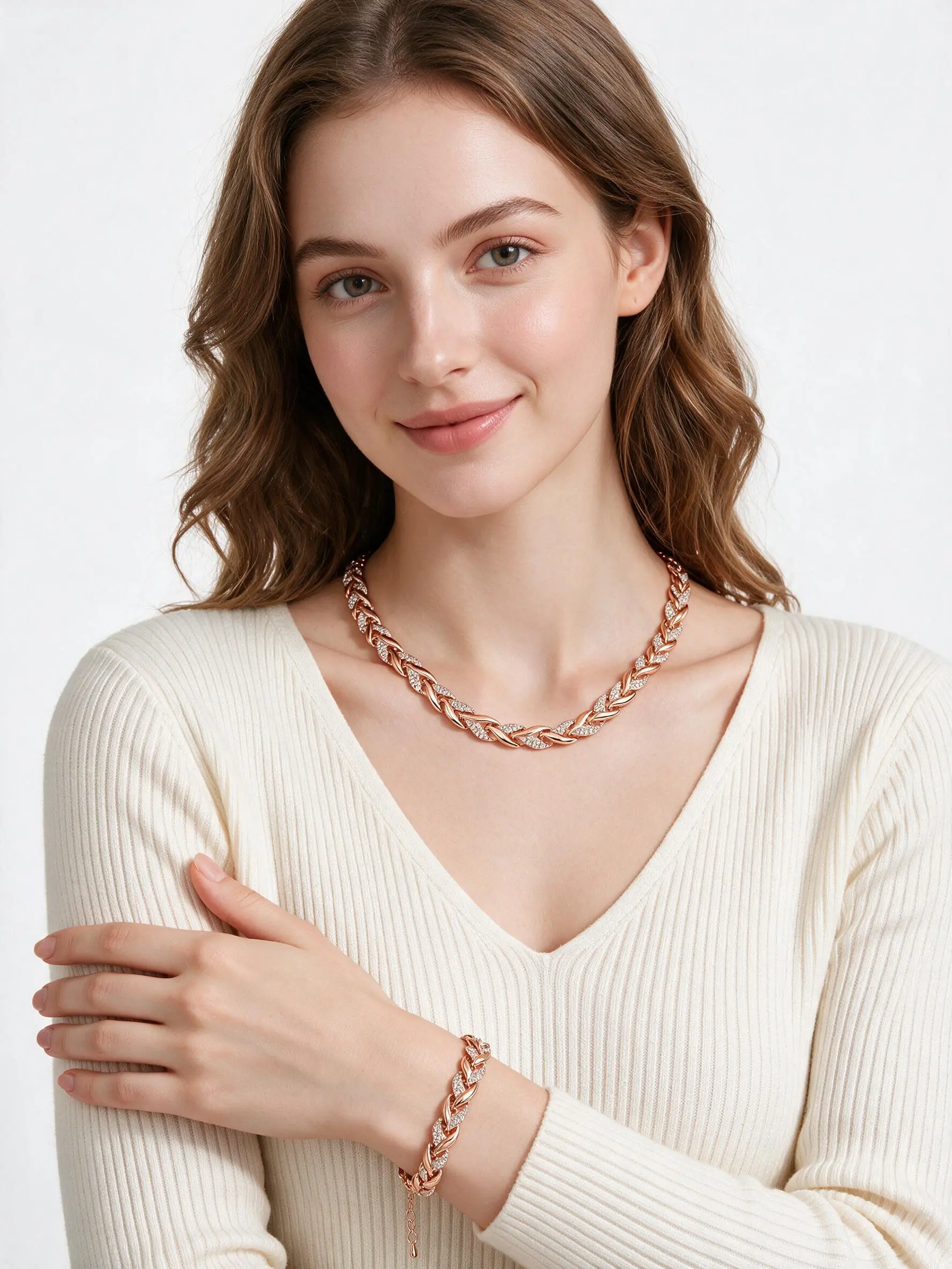 Mermaid Glass Rhinestone Costume Matching Jewelry Set for Women, Elegant Design, Bracelet & Necklace, Perfect for Autumn and Winter Banquets and Daily Wear