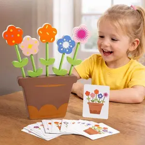 Wooden Flower Pot Planting Game, Color Recognition Matching Toy for Kids, Hand-Eye Coordination Early Childhood Development Early Education Puzzle Toy