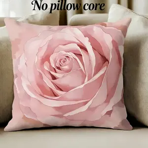 1pc Bohemian Pink Rose Print Square Decorative Pillowcase, Creative Decorative Cushion - Double-Sided Soft Polyester Cushion Cover with Zipper Closure, Floral Design for Valentine's Day, Christmas & Home Decor (14x14, 16x16, 18x18, 20x20)