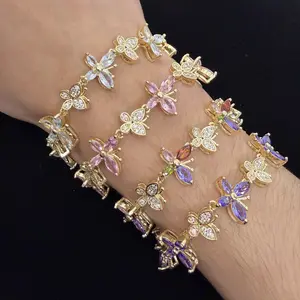 Butterfly Bracelet 14k Gold Plated Cross Butterfly Zircon Adjustable Bracelet