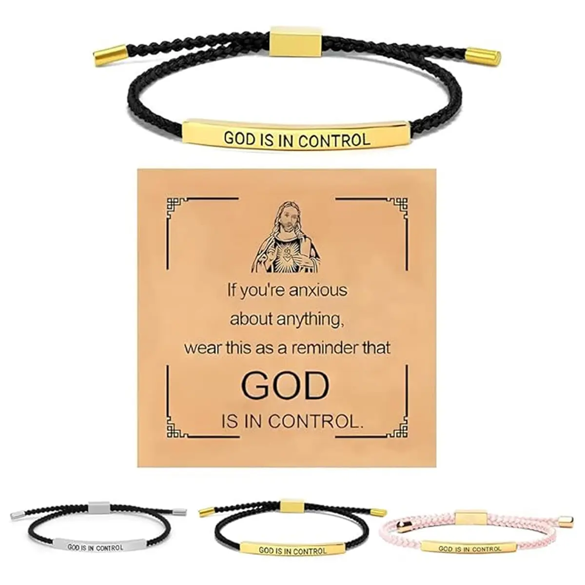 ''God Is In Control'' Bracelet for Christian Faith Inspirational Bracelets Adjustable Braided Encouragement Jewelry Gifts Prayer Reminder for Mom Wife Sister Friend  Jewelry Gifts