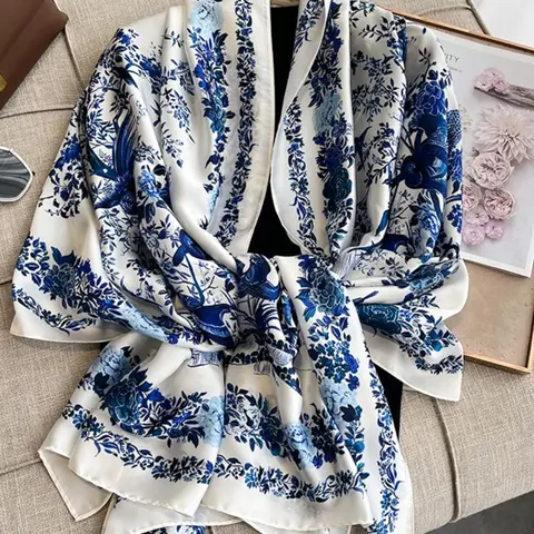 Women's Floral Print Scarf, Fashionable Soft Lightweight Shawl Wrap for All Seasons, Casual Versatile Scarf for Women & Girls for Beach & Travel