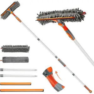 89'' Squeegee Window Cleaner 2 in 1 Rotatable Window Cleaning Tool Kit with Extension Pole, Window Washing Equipment with Bendable Head for Indoor/Outdoor Window and Car Glass