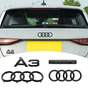 ABS Audi Models Car Front Hood Grill Emblem Rear Trunk Badge Sticker For Audi A3 2010-2020 4 Ring Logo A3 Sticker Quattro Emblem Decoration Replaced Accessories