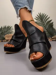 Women's 10cm Sexy Waterproof Platform High Heel Sandals, PU Leather Party Nightclub Shoes, Open Toe Less Than Ankle Boots