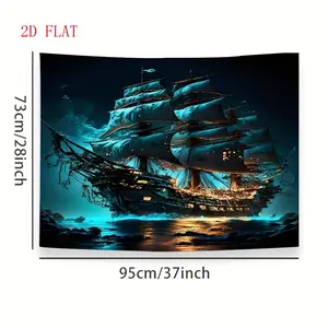 Pirate Ship & Seascape Tapestry , Nautical-Themed Polyester Fabric, Includes Free Mounting Accessories, Horizontal Design ,Ideal for Living Room, Bedroom, or Dorm Decor , Pirate-Themed Decoration with Fine Pattern Printing