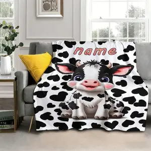 Custom Name  Adorable Cow Print Blanket - Personalized Name Gift ,Suit for The Sofa, Bed, Travel, Camping, Living Room, Office, Chair，Gifts for Family or Child  ,Friend , Send your custom text via shop chat to personalize
