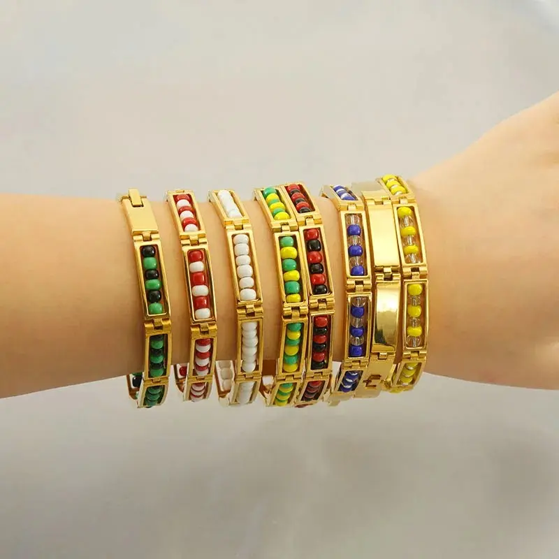 G&D New Arrival Stainless Steel Ourla Oshun Santeria Bracelet Mix Beads Babalawo Bangle For Women/Men Protection Jewerly Gift