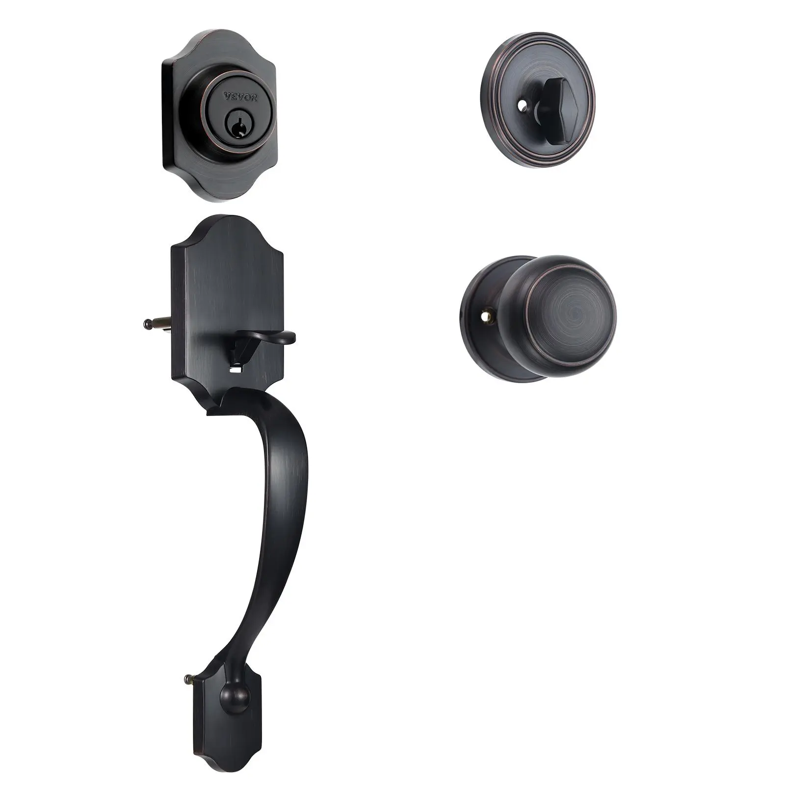 【summerfinds】VEVOR Front Door Handle and Deadbolt Set, Antique Copper Front Door Lock Set with Interior Knob, Adjustable Hole Spacing Single Cylinder Handleset, for Right and Left Handed Entrance and Front Door