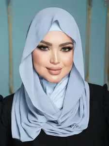 Women's Plain Minimalist Muslim Headscarf, Quick-Release Hooded Design, Soft Chiffon Shawl, Breathable Fabric, Daily Wear