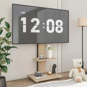 TV Stand with Shelf for Living Room, Bedroom,Offices,Mobile TV Cart for 32-75 inches,Floor Stand with Mount on Lockable Wheels,Natural