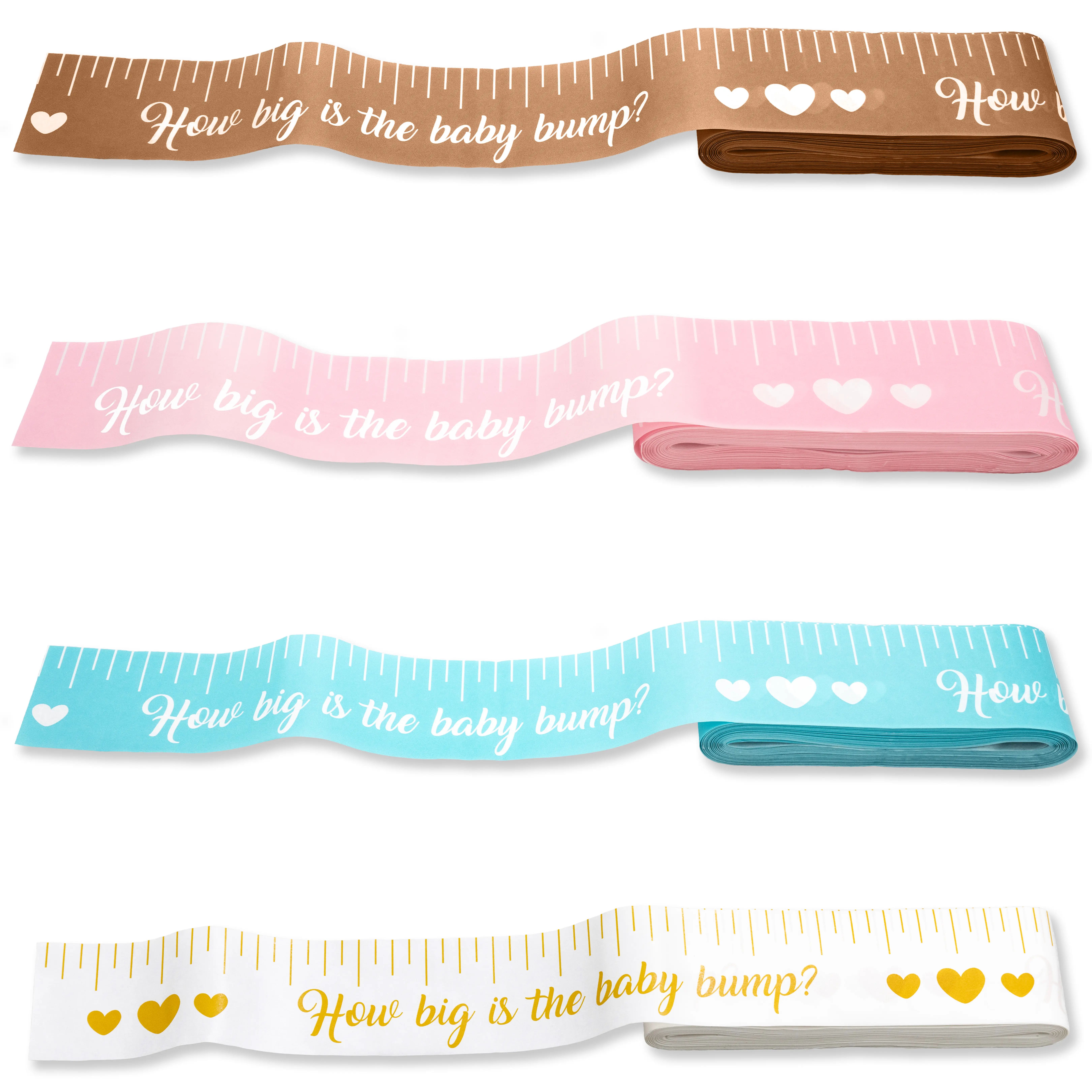 Party Hearty Tummy Measure Adult Board Game for Baby Shower Celebrations - 2 Rolls (2 in x 150 ft), Easy Fun Activity, Pink, Blue, Kraft, Gold, Boosts Enjoy, Atmosphere, Excitement, Humor